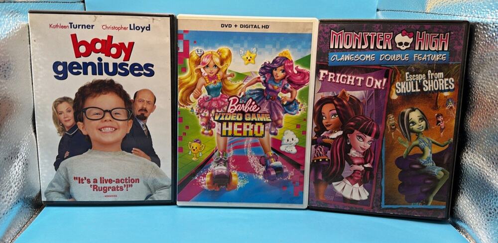 Barbie & Monster High DVD Lot: Video Game Hero, Baby Geniuses + Digital Copy